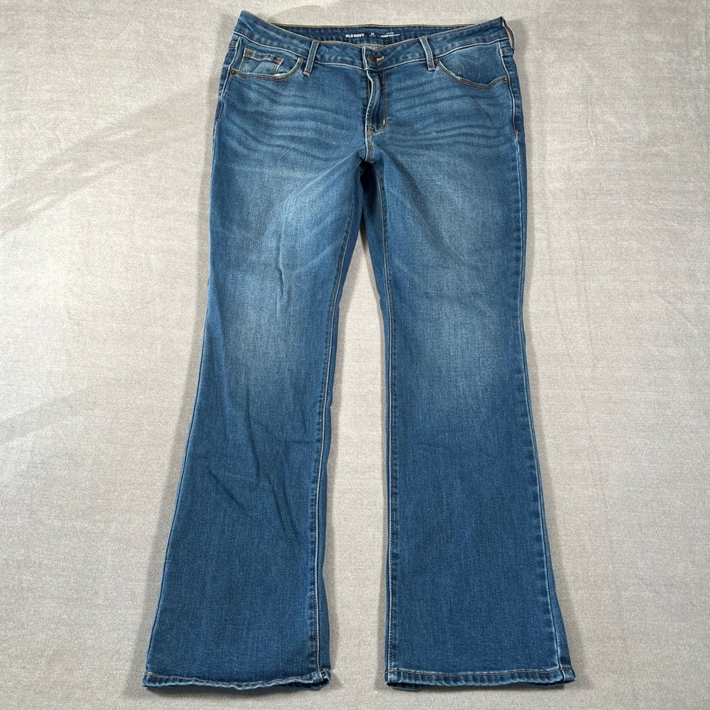 Old Navy Kicker Boot-Cut Mid-Rise Jeans Women 14 Petite Blue Cotton Blend